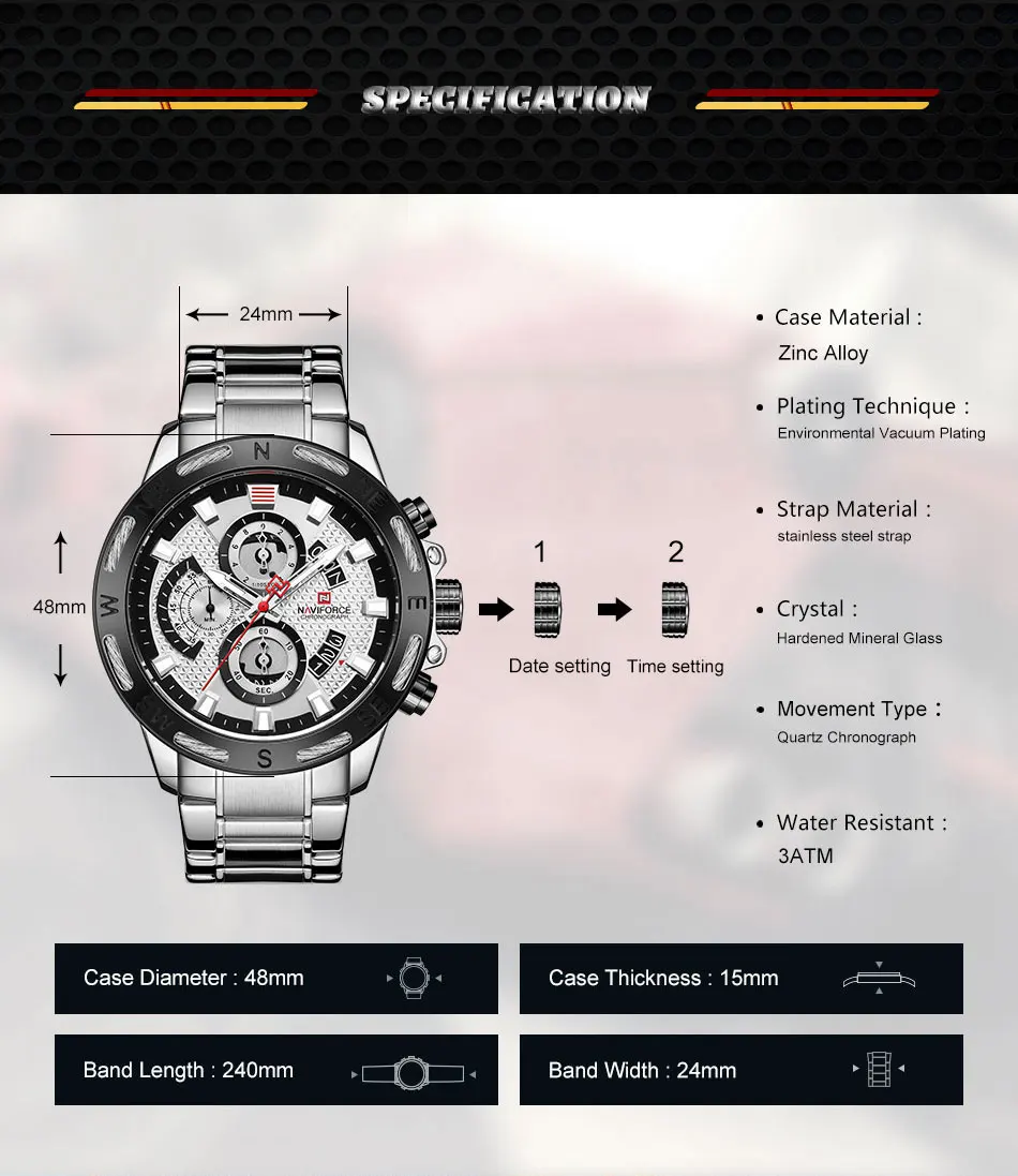 NAVIFORCE New Men Watches Top Brand Fashion Sport Watches Mens Waterproof Luxury Quartz Wrist Watch Male Clock Relogio Masculino