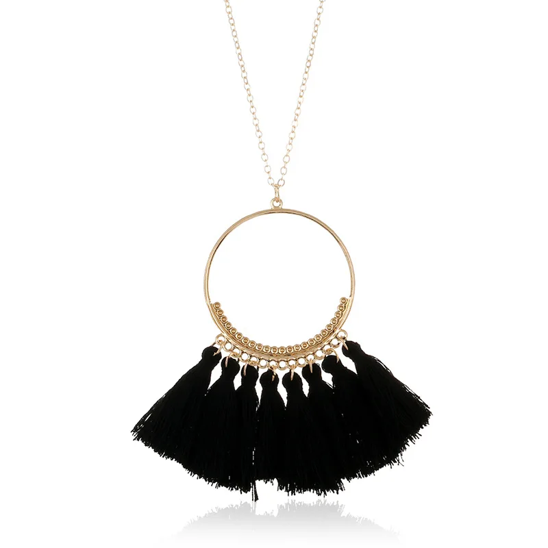 Ожерелье с подвеской в этническом стиле, женское ожерелье с подвеской и подвеской, длинное винтажное богемное ожерелье, модное ювелирное изделие - Окраска металла: black