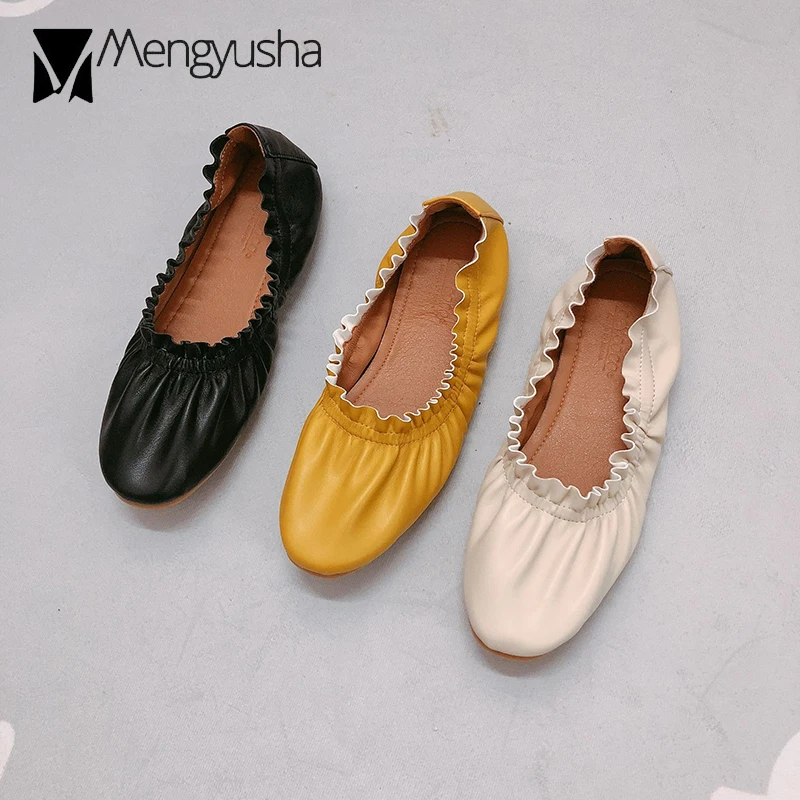 

2019 summer brief solid shallow flats shoes woman pleated ruffles slip on loafers casual soft bottom moccasins brand sewing shoe