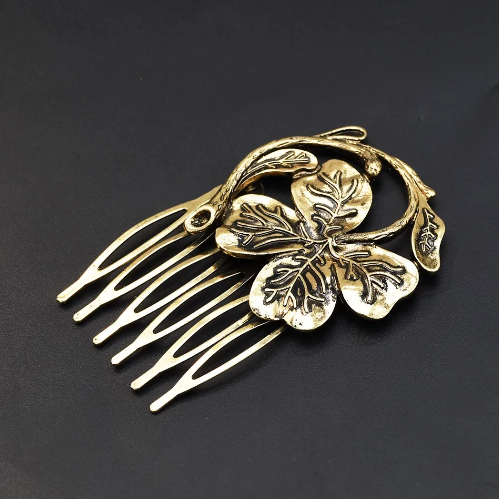 

Vintage Bronze Leaf Flower Hair Comb Hair Clip Bridal Hair Jewelry Handmade Wedding Accessories Combs Women Headwear Hairpins