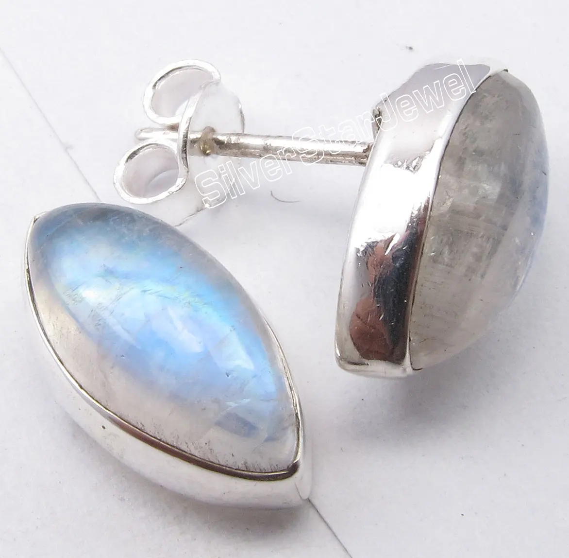 

Chanti International Pure Silver MARQUISE RAINBOW MOONSTONE NICE Studs Post Earrings 5/8 inches