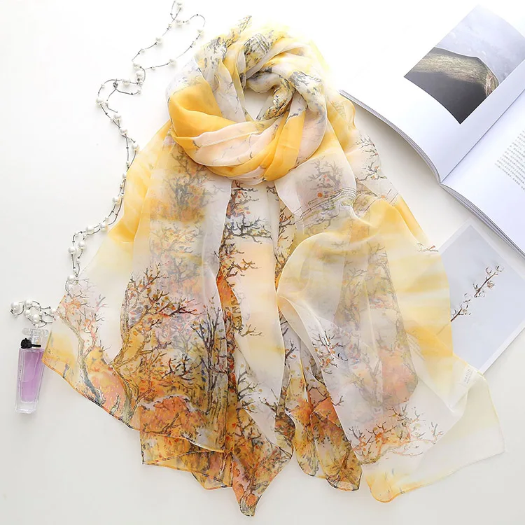 Женская шифоновая шаль и палантины для лета, шелковый шарф с принтом, платок размера плюс, женские шейные шарфы Бандана - Цвет: As Picture