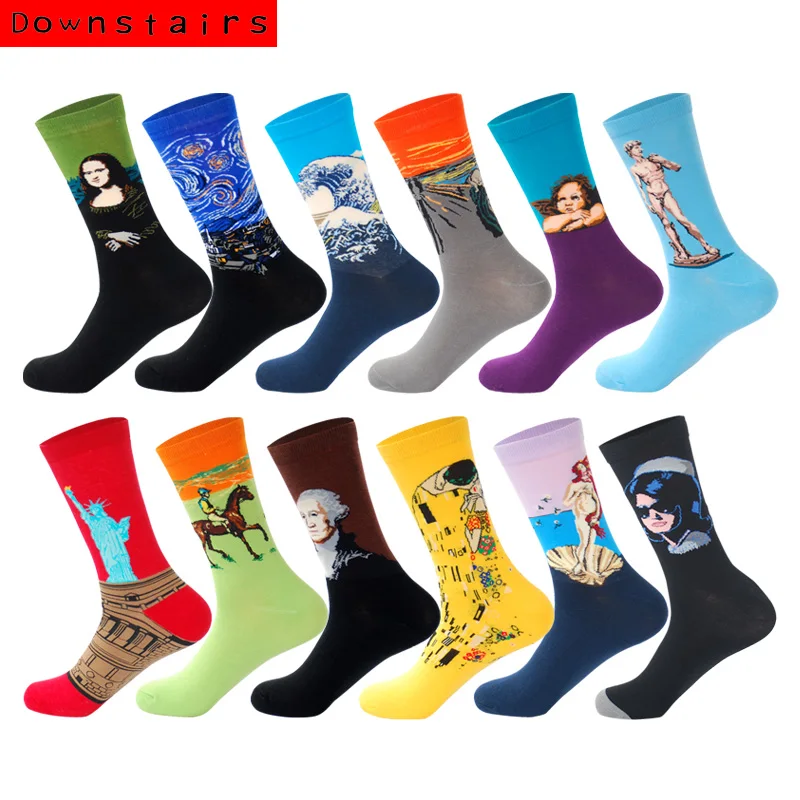 

Downstairs 12Pairs/Lot Socks for Men British Style Striped Streetwear Hip Hop Custom Crew Happy Socks Regalos Para Hombre