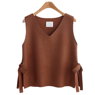 women vest spring and autumn short women's vest Korean version of the wool vest women's belt with knit wild wear Cashmere vest - Цвет: caramel