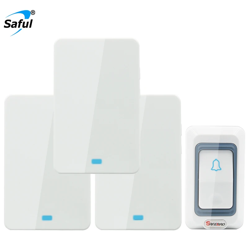 

Saful New waterproof home bell 1 push button+3 EU plug-in receivers Long range dingdong bell remote 28 rings wireless ring bell