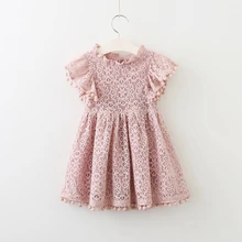 Summer GIRLS FLOWER LACE POMPOM SOLID FLUTTER light blue dusty mustard baby girls dress Summer GIRLS FLOWER LACE POMPOM SOLID FLUTTER light blue dusty mustard baby girls dress
