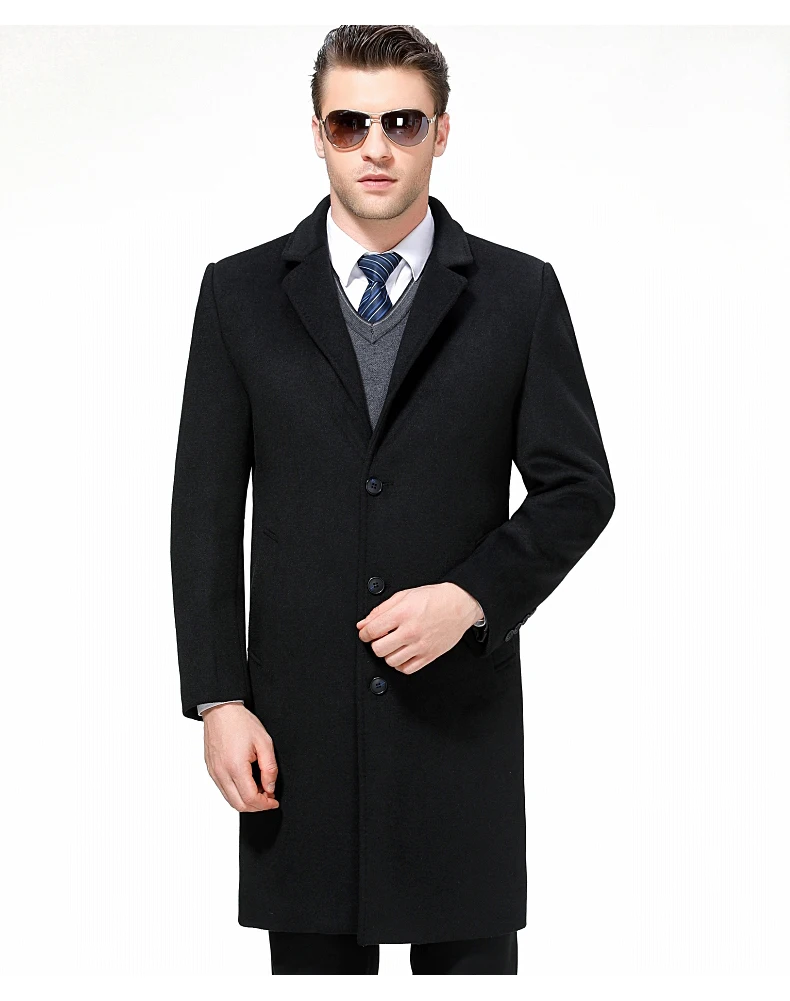 Мужское деловое шерстяное длинное пальто, Осень-зима, мужская повседневная Высококачественная приталенная теплая ветровка, верхняя одежда, Тренч, куртка