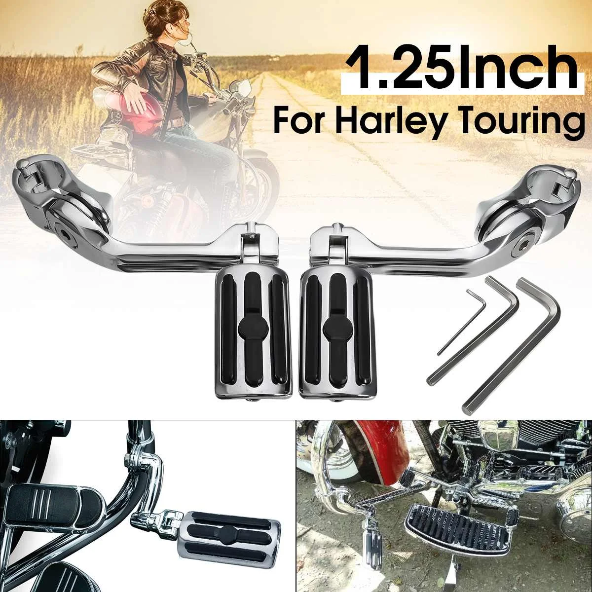 

Pair 1.25inch 3.2cm Chrome Adjustable Foot Pegs Pedals Long/Short Mount For Road Glide Electra Glide Road King