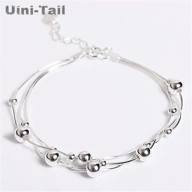 

Uini-Tail hot 925 sterling silver three-line bead bracelet snake bone chain female Korean fashion jewelry to send girlfriend