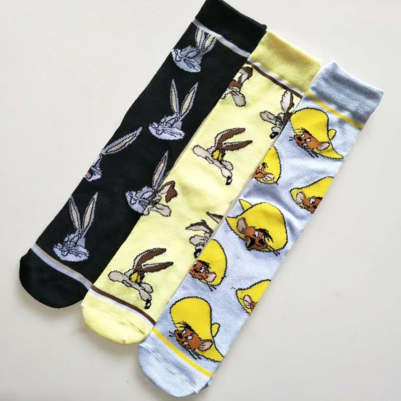 

Cartoon rabbit mouse Jerry socks casual personalized novelty happy men's socks comfort sweat absorbent yellow cotton crew socks