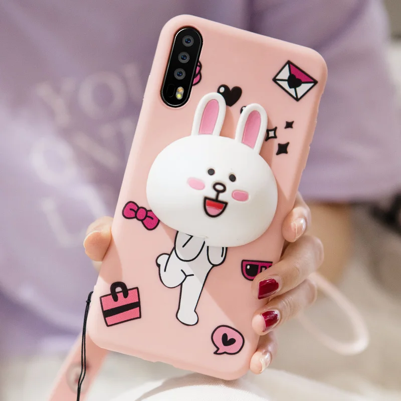 ALIVO For Huawei P20 case Cartoon 3D bear rabbit Silicon Fitted Case with Winding headphone cable for huawei p20pro cover |