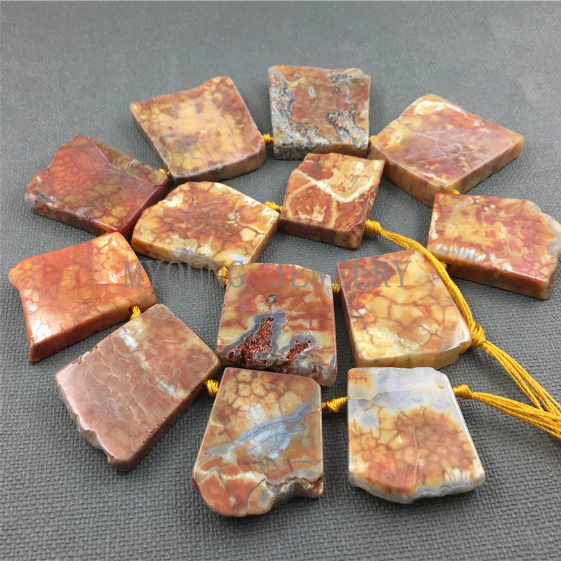MY1253  MixSize Top drilled Yellow Crackle Dragon Veins Agates Large Trapezoid Flat Slice Slab Beads For Jewelry Making (2)