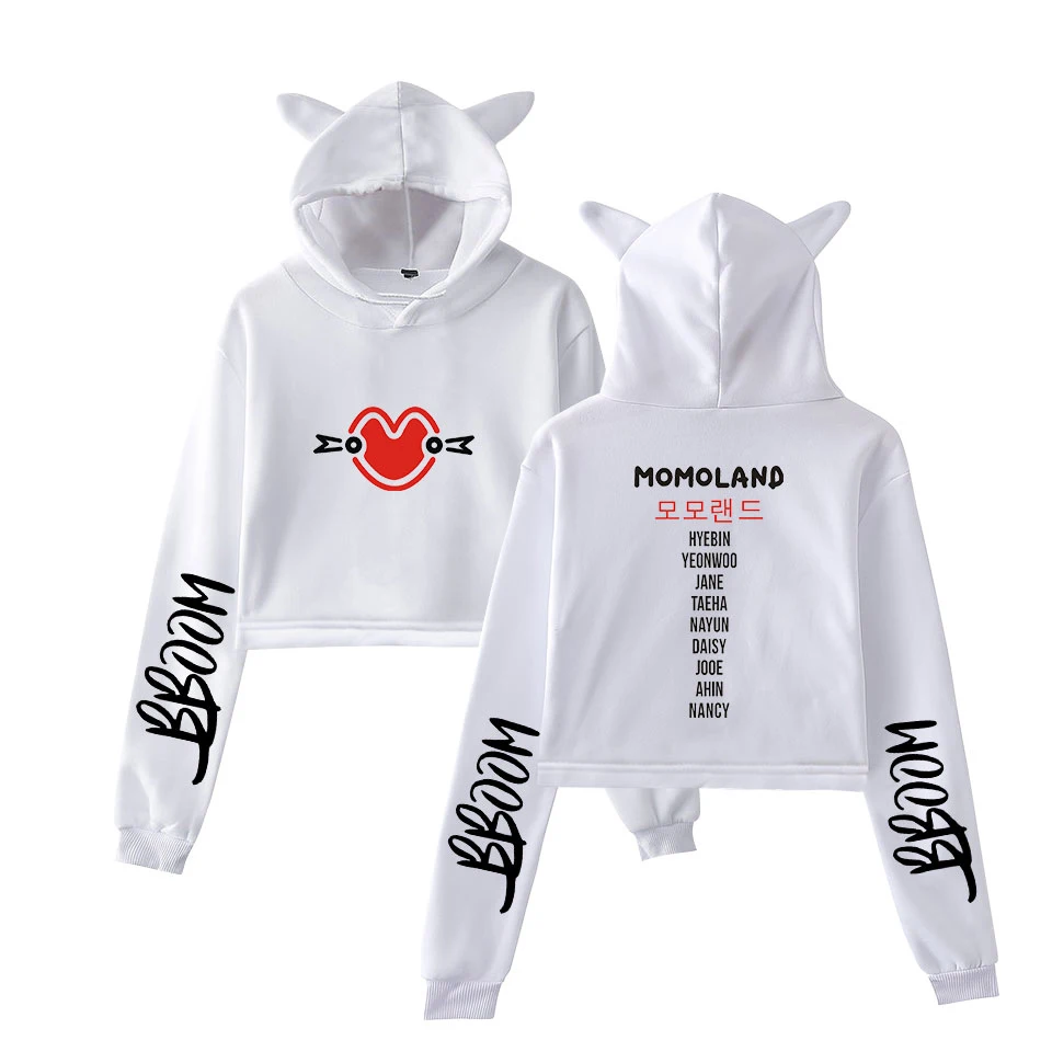 2019 Kpop MOMOLAND Album Show Me I'm So Hot print fashion trend sala Cat Crop Top Women Hoodies Sweatshirt Sexy hot clothes