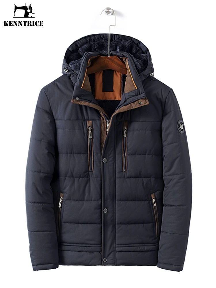 

KENNTRICE Winter Parka Men Thicken Business Winter Coat For Men Windproof Cotton Padded Zipper Hooded Male Overcoat