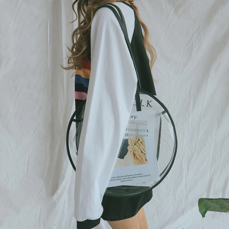 

Round Circle Transparent Tote Shoulder Bag for Women Lady Clear Open Soft PVC Circular Shoulder Bags