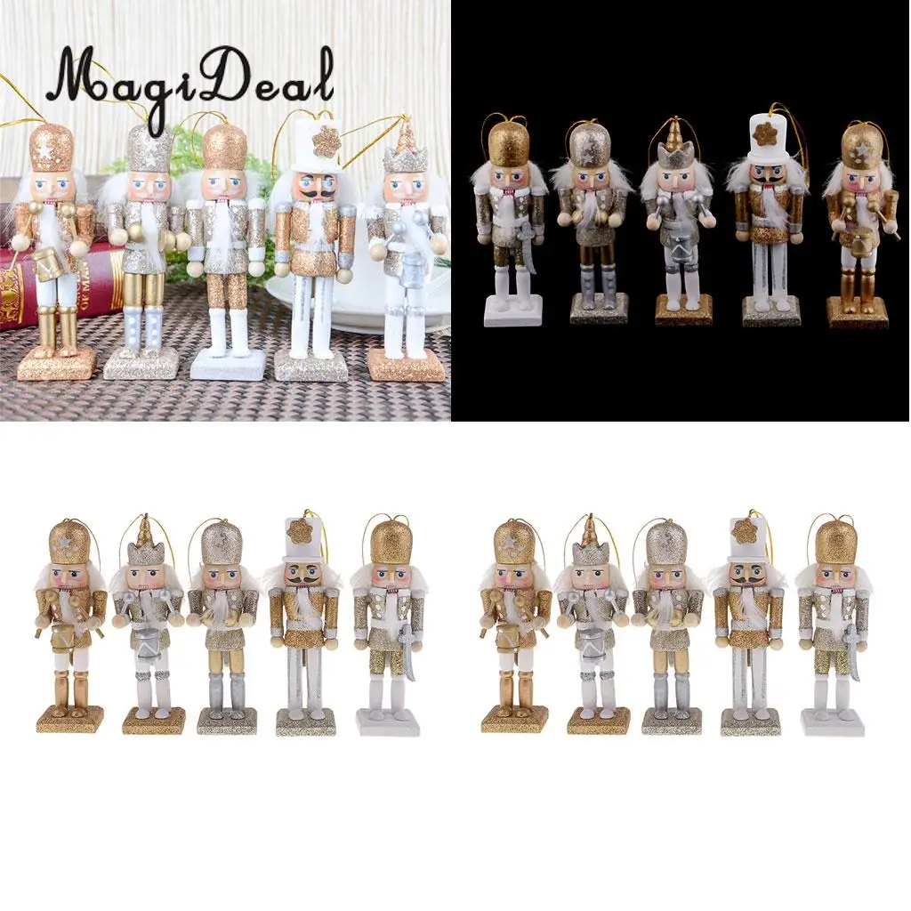 10Pcs 12cm Wooden Nutcracker Solider Figure Model Puppet Doll Handcraft for Children Gifts Christmas Home Office Decor Display