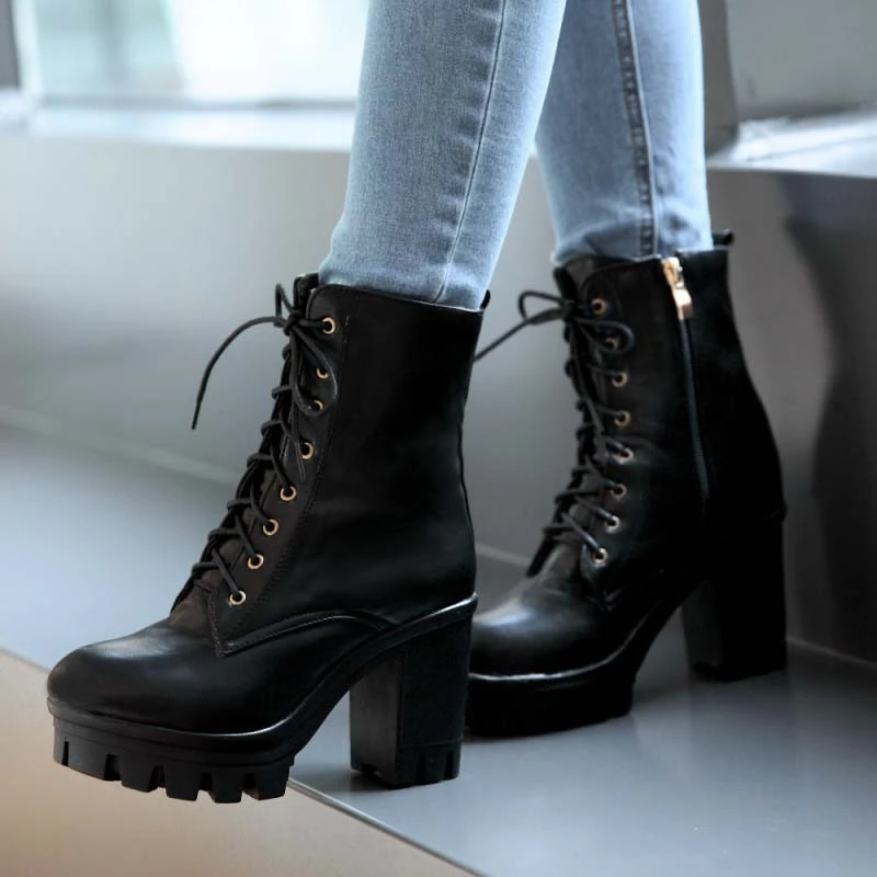 Airfour Mujeres botas nuevas botas de Punta Redonda tacón Cuadrado botas Altas la plataforma de las mujeres De Cuero Suave Con Cordones Botines punky Martin botas nueva|boots mid|boot tassel - AliExpress