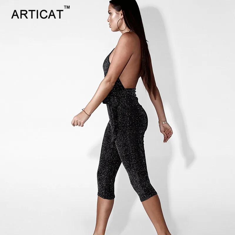 Articat العميق الخامس الرقبة عارية الذراعين ضمادة بذلة النساء السروال القصير مثير قبالة الكتف Bodycon داخلية العجل طول السراويل حزب وزرة Articat العميق الخامس الرقبة عارية الذراعين ضمادة بذلة النساء السروال القصير مثير قبالة الكتف Bodycon داخلية العجل طول السراويل حزب وزرة