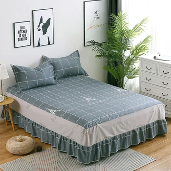 

Cartoon Animal 3pcs gray printing bedspread 100% cotton Iron tower bed skirt pillowcase bedding bed sets twin queen king size