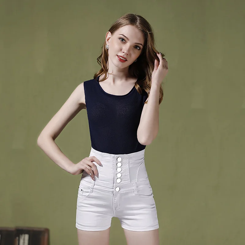 2018 г. женские джинсы Шорты новые модные джинсовые женские белые талии узкие джинсы короткие летние улица моды для отдыха большой код