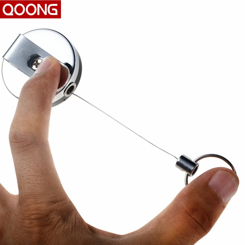 

QOONG Men Women High Resilience Telescopic Wire Rope Key Chain Ring Anti-theft Keychain Men Strap Keyholder Easy To Buckle H15