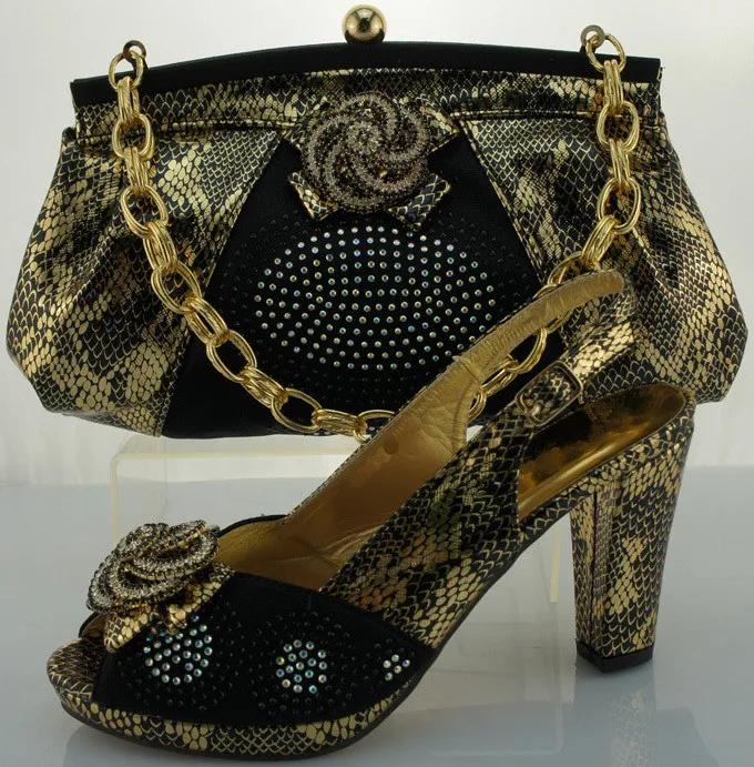 

High Quality African Designer Shoe And Bag Set To Match Black Color Italian Shoes With Matching Bags Set Woman Pumps Shoe ME0019