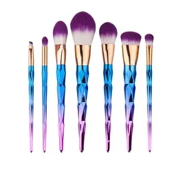 7 шт. Diamond Радуга розовое золото Профессиональный пудра Eye shadow Blush Brush Макияж Косметика Щетки Набор инструментов