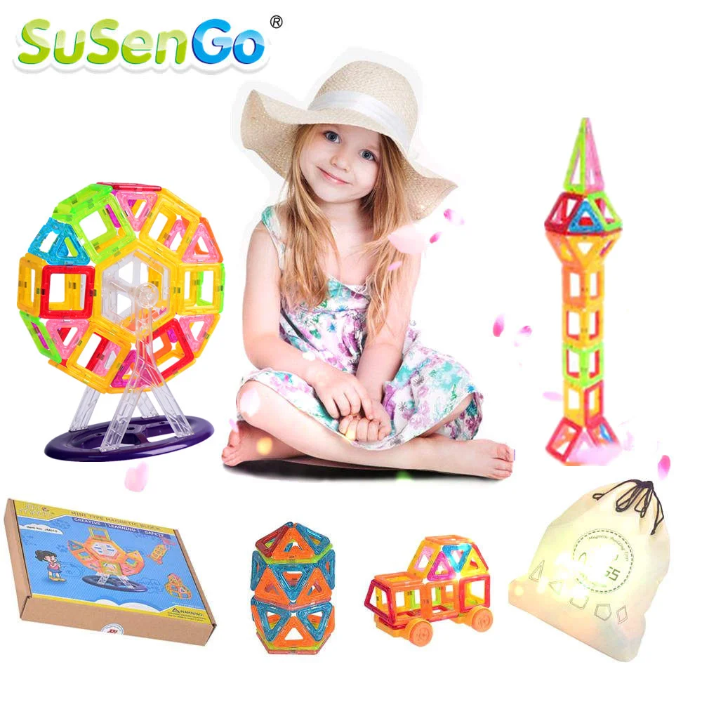 Online SuSenGo Mini tamaño 40 60 80 90 pieza magnética de diseño bloques de construcción ladrillos 3D juguetes de construcción para niños bebé regalo de Navidad