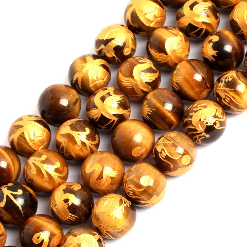 Gem inside 10 14mm Natural Gold Carved Dragon Turtle Tiger Phoenix