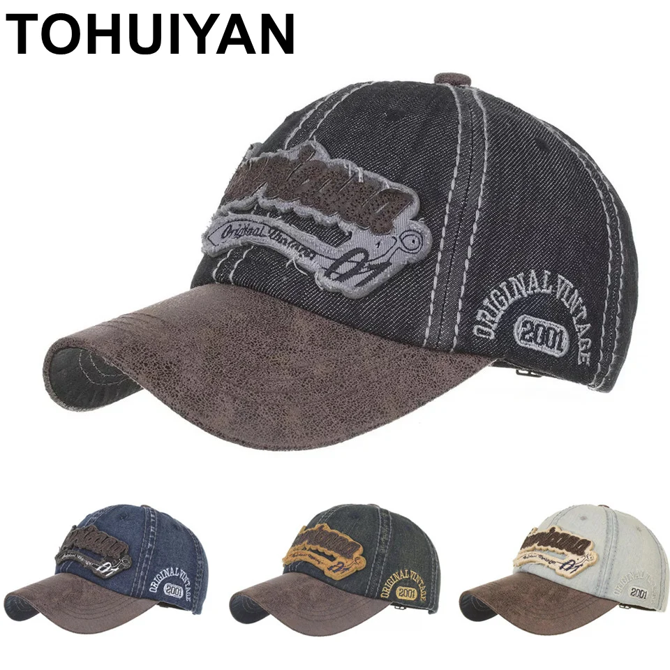 

TOHUIYAN Hot Retro Washed Cotton Baseball Cap Fitted Cap Snapback Hat For Men Bone Women Chapeau Casual Casquette Letter Sun Cap
