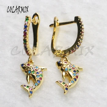 

5 Pairs Dolphin earrings animals dangle earrings tiny charm crystal earrings zircon Dolphin accessories for women 5485