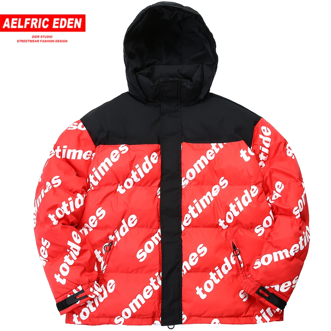 

Aelfric Eden Letter Printing Winter Jacket Men Hooded Parkas Warm Winter Coats Fashion Skateboard Parka Casual Streetwear KJ217