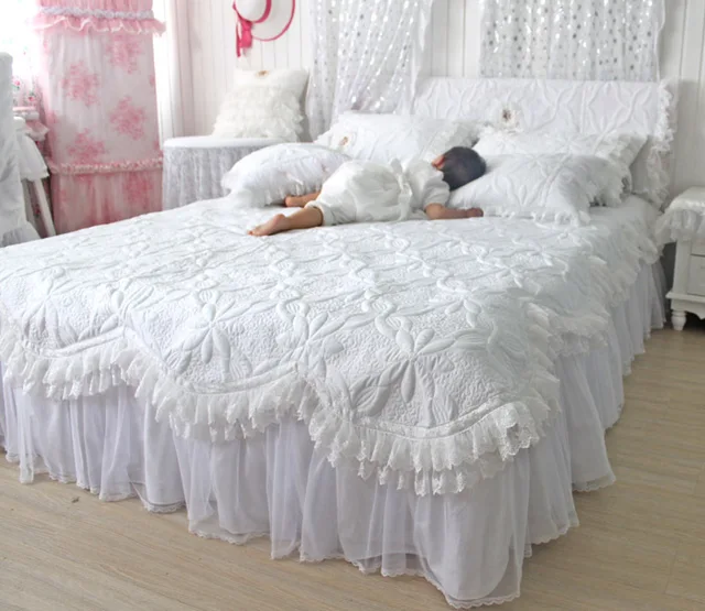 CustomMade Beautiful Comforters Sets,White Lace Ruffled Bedding Set