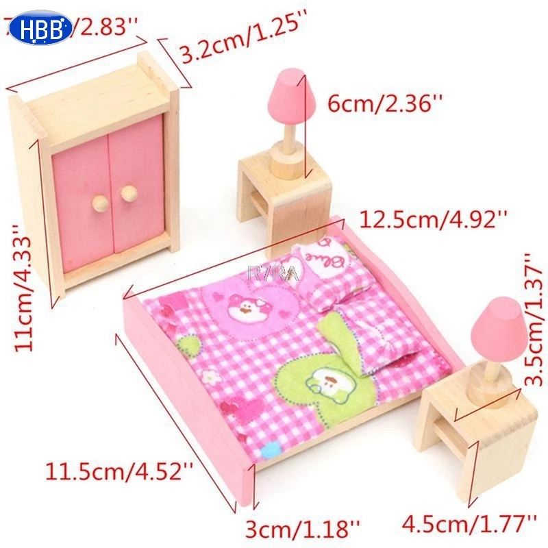 Wooden Furniture Dolls House Miniature 5 Room Set Doll For Christmas Gifts Kid Pretend Play Wooden Furniture Dolls House Miniature 5 Room Set Doll For Christmas Gifts Kid Pretend Play