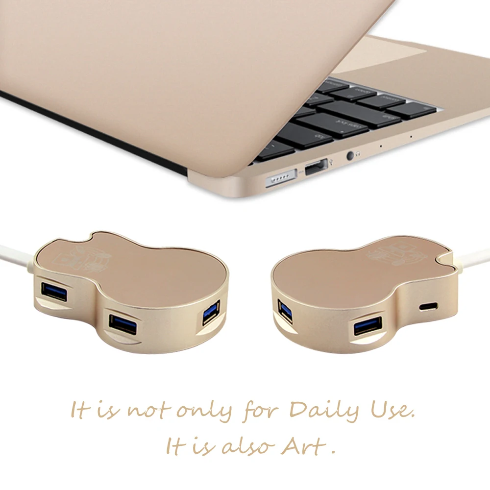 USB 3.0 Hub 4 Ports USB Splitter Micro Hub USB 3.0 Gold Guitar Chargable Hub High Speed Computer Accessories For MacBook PC      