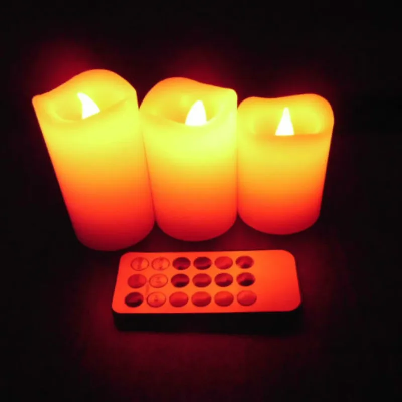 3Pcs Changed Color Remote Control Electric Candles Flameless LED Pillar Candle Cup Tea Light for