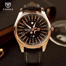 Роскошные Кварцевые наручные часы от бренда yazole с подсветкой Sun Moon из натуральной кожи высокого качества, подарок для мужчин № 368