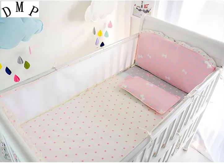 Promotion! 6PCS Pink Bow Cotton Crib Baby Bedding Sets Child Game Toy
