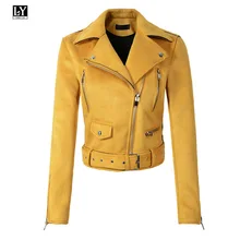 Ly Varey Lin/Женская замшевая мотоциклетная куртка, армейский зеленый воротник, короткий дизайн, на молнии, мягкий кожзаменитель, Женская куртка панка