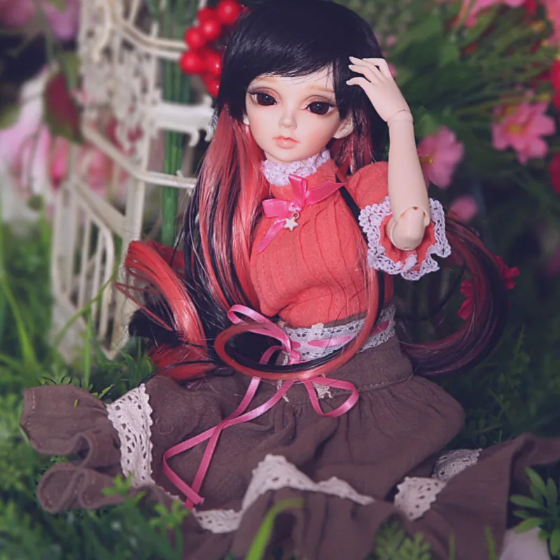 Парик для куклы BJD,, парик 7-8 дюймов, 1/4, высокотемпературный парик для девочек, длинные разноцветные волосы для красоты и здоровья с челкой