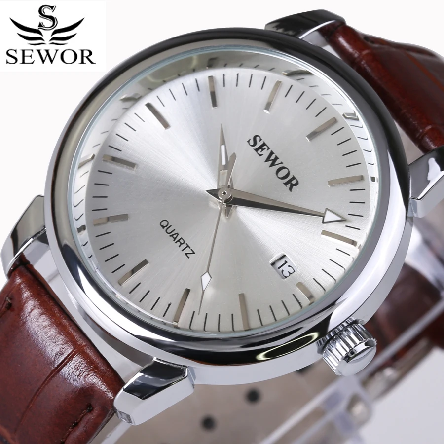 Fashion SEWOR Watches Mens Self Wind Automatic Mechanical Watch AUTO Date Analog Leather Sport Men Wrist watch Relogio Masculino addiesdive 39mm men s watches automatic hand winding analog mechanical watch for men 100m waterproof relogio masculino