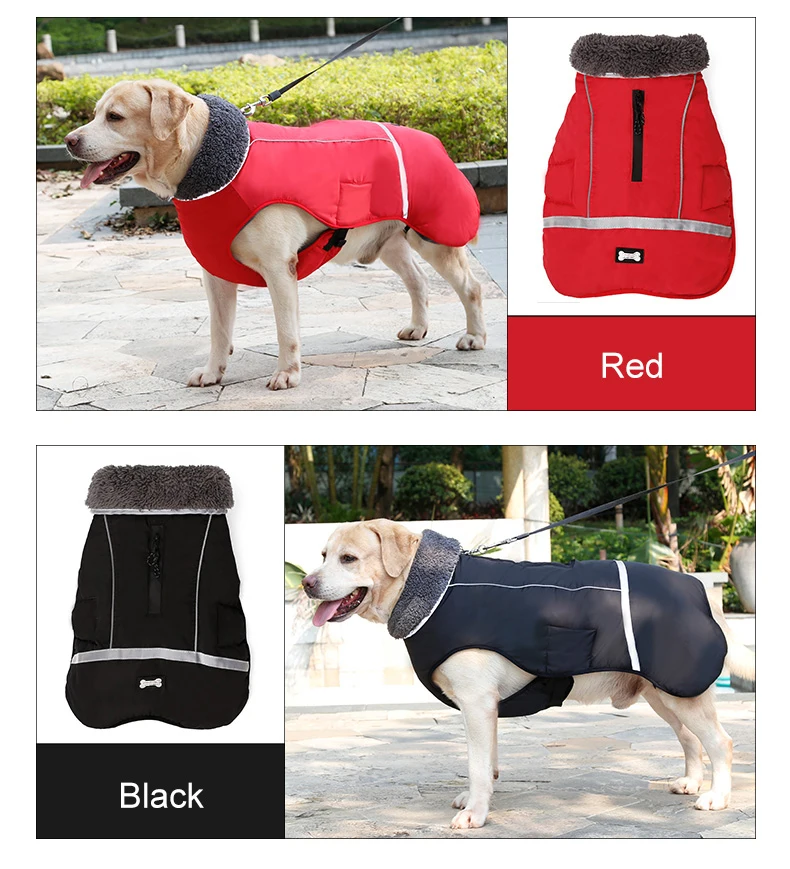 Зимняя куртка с капюшоном из толстого меха для собак, водонепроницаемая Светоотражающая одежда для маленьких и больших собак, одежда для щенков из французского бульдога