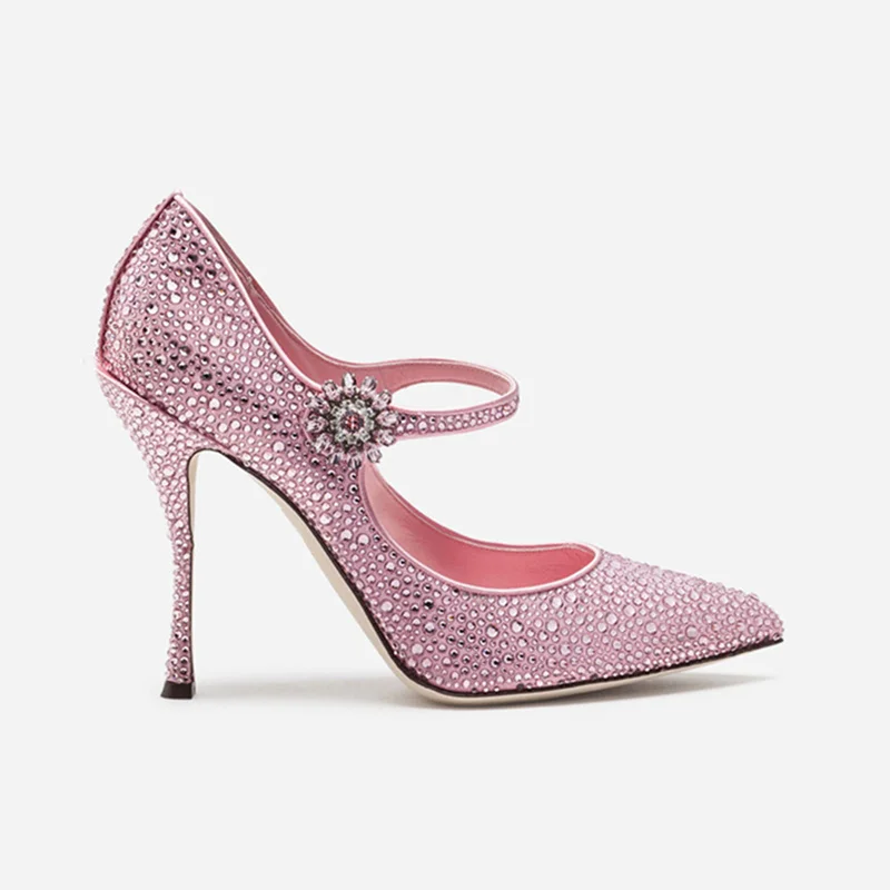 

2019 New Brand Designer Women Shoes Pointed Toe Crystal Embellished Woman Stiletto Women Pumps Buckle Dress Wedding Shoes Chic