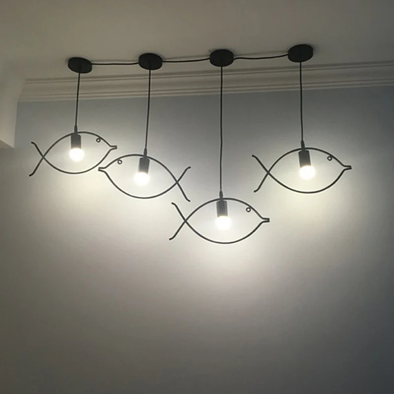 GO OCEAN Pendant Lights Chandelier Pendant Fish Decor Modern Parlor LED Loft Lights Hanging Lights Bedroom Rope Lamp (5)