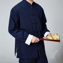 Китайская традиционная мужская одежда из чистого хлопка для боевых искусств, костюм Тан, мужская куртка, униформа futai chi синего цвета