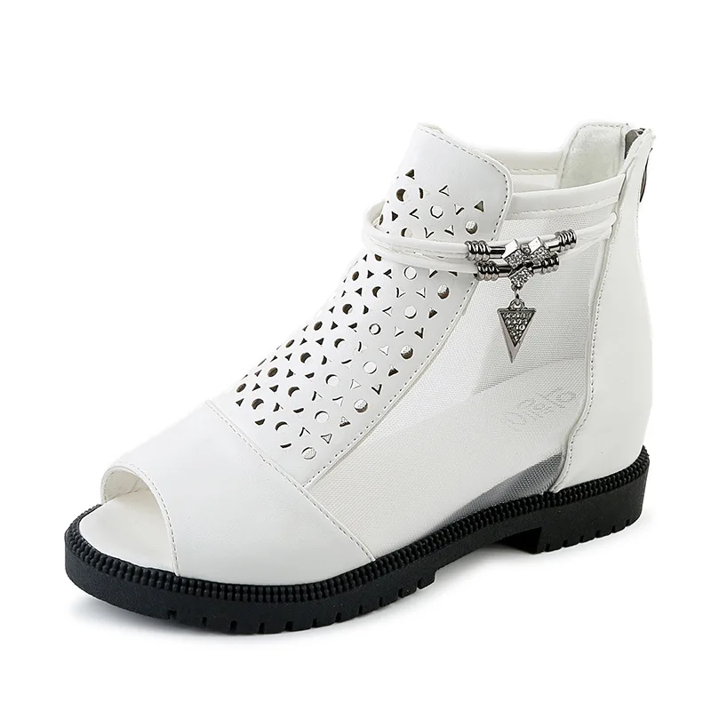 

2018 Spring Summer New Lady Fish Mouth Rome Sandal Bottom Increased Thick Gauze Breathable Shoes6.15