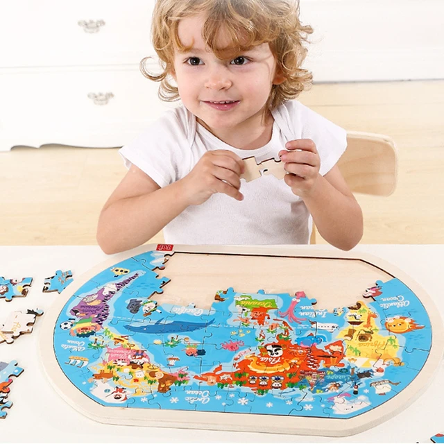 Puzzle de la carte du monde en bois pour enfants, jouets éducatifs pour  l'apprentissage précoce, 45x30 CM - AliExpress