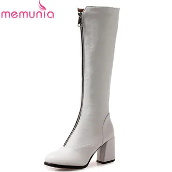 

MEMUNIA 2020 top quality knee high boots women pu fashion zipper autumn winter boots round toe high heels dress shoes woman
