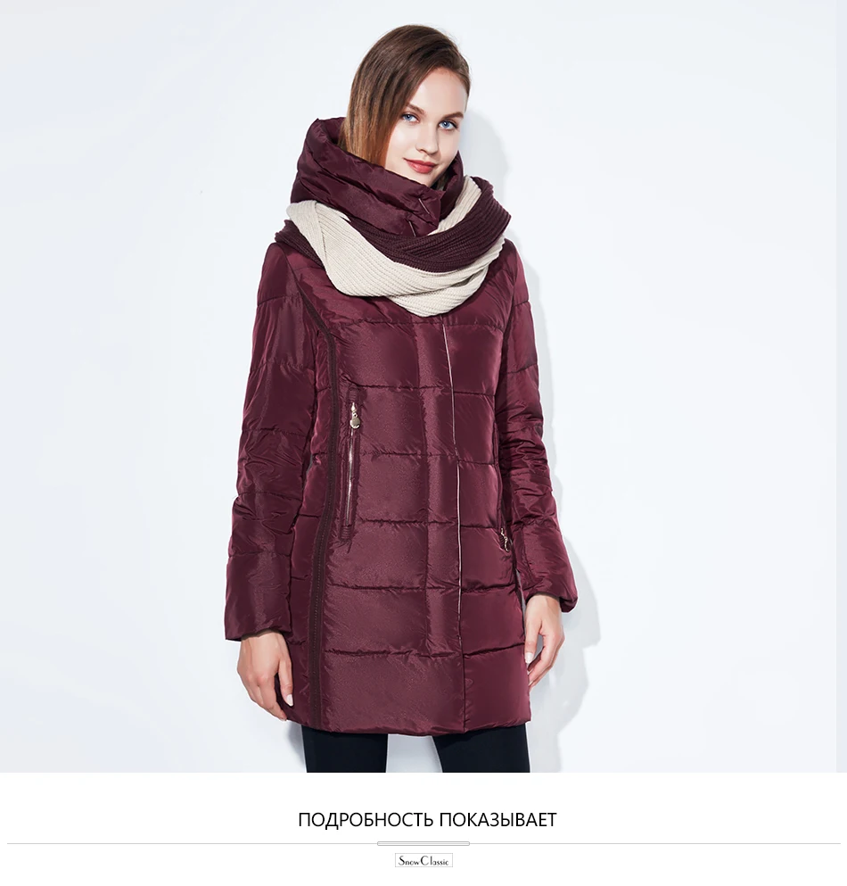SnowClassic winter jacket women free scarf thick coats female warm parka outwear slim soft solid long jackets high quality
