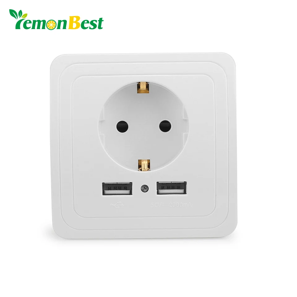 

250V 16A Dual USB EU Plug Wall Socket Home Power Supply Outlet AC Socket Plate Panel 2.0A Support USB Smart Fast Charging